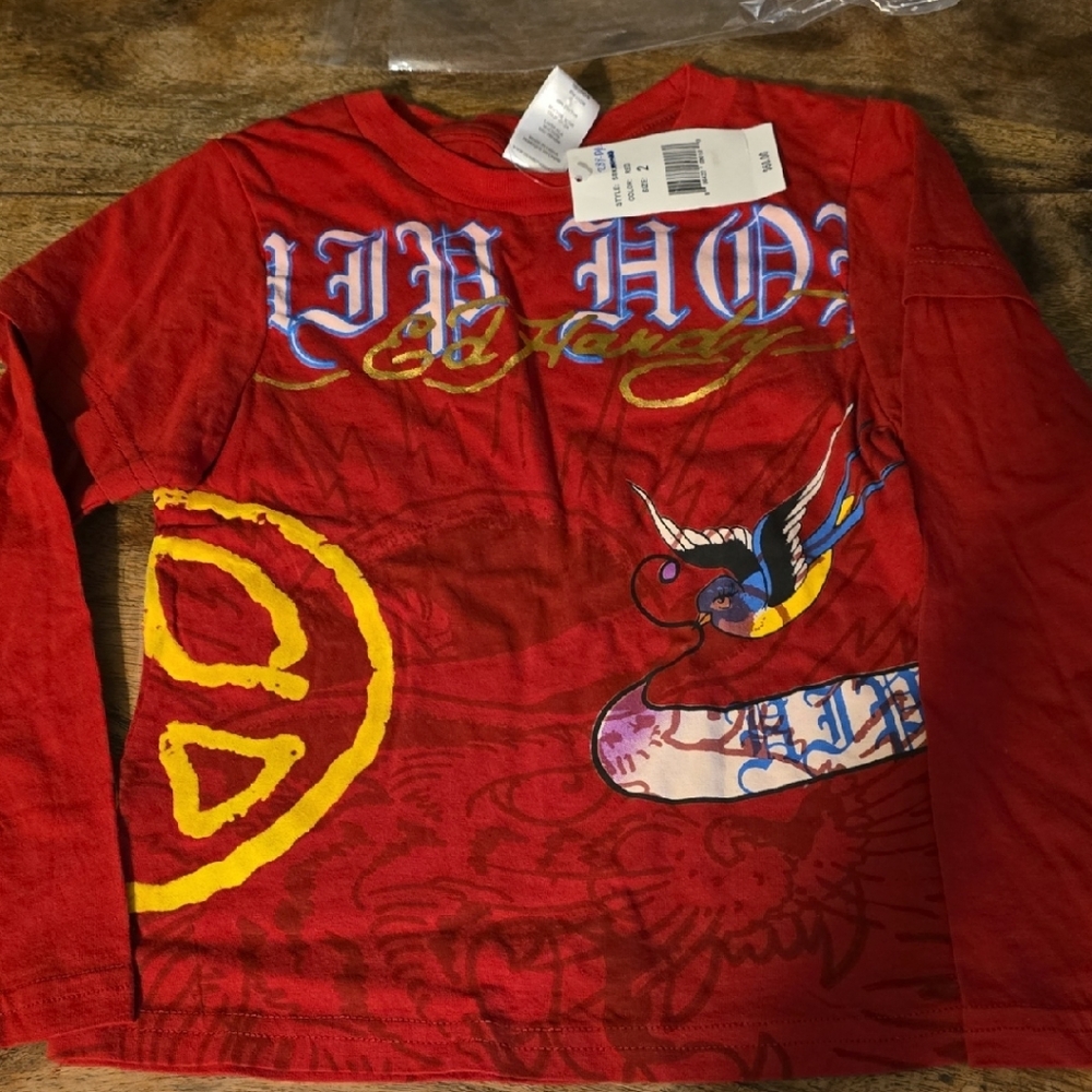 Ed Hardy Red Kids Long Sleeve Graphic Tee